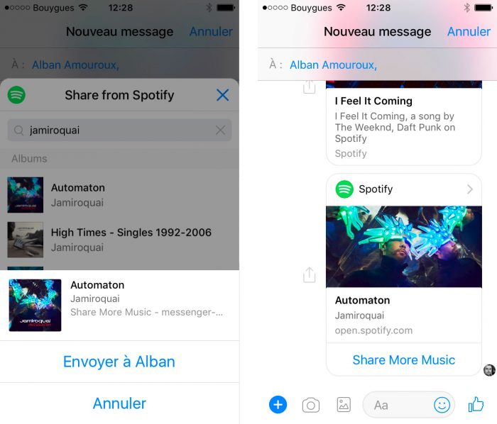 Spotify sur Messenger - select music